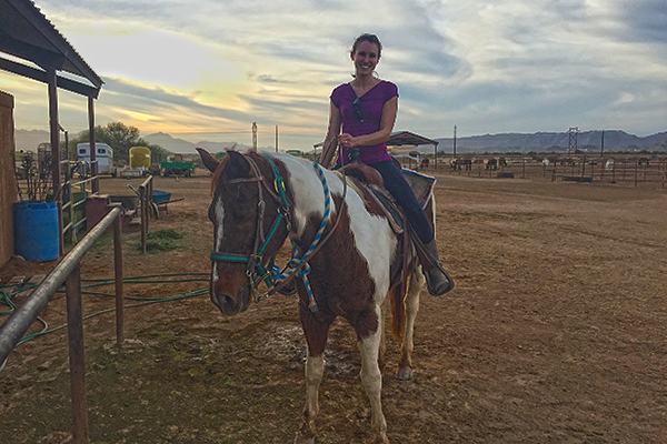 Casey Cline on horseback, Gila River
